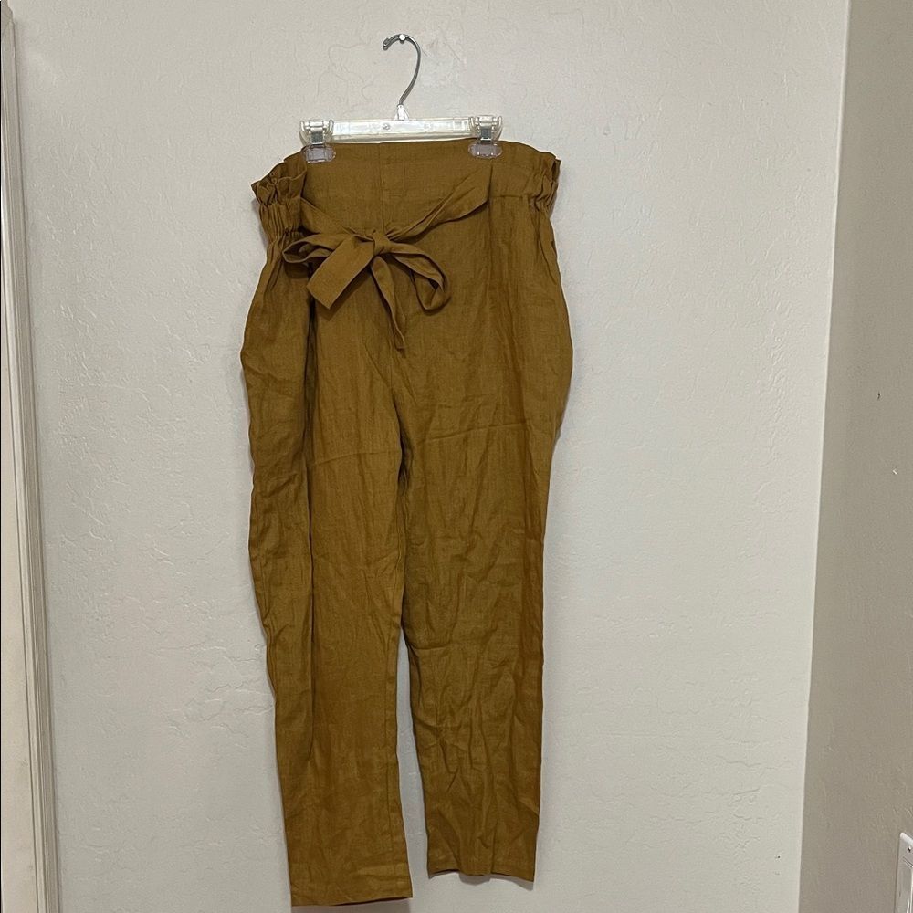 Love & Confuse 100% Linen Pockets Paperbag Pants Minimalist Boho Coastal Resort